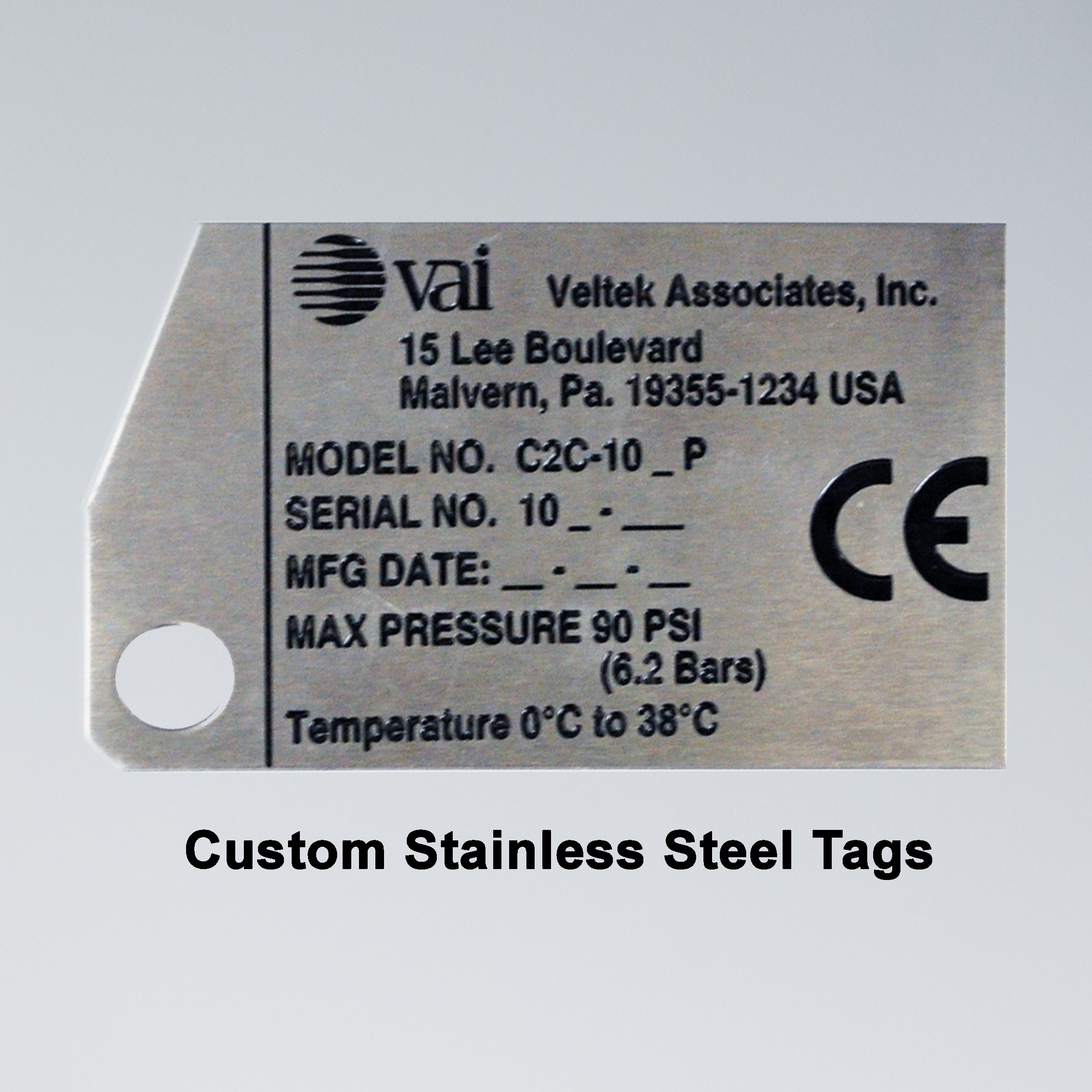 Core2Scan Barcode Stainless Steel Tag Veltek Associates, Inc.